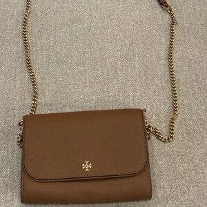Tory Burch Tan Leather Crossbody with Gold Chain